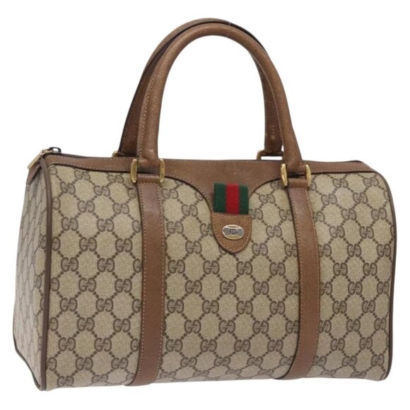 GUCCI GG Supreme Web Sherry Line Bag PVC Beige Red Green 39 02 007 Auth mr1490 - Picture 2 of 16